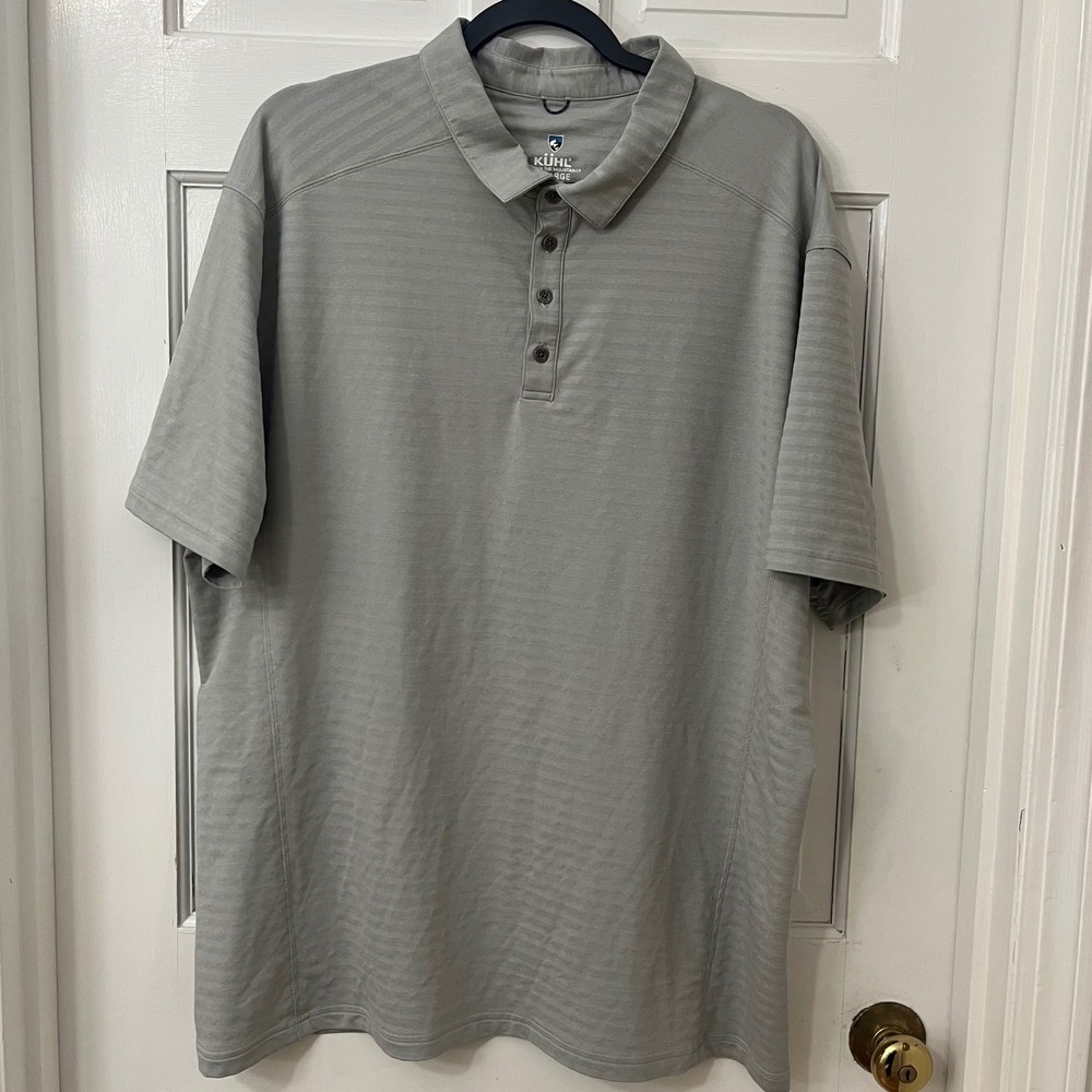 KUHL‎ Mens XXLarge Gray Striped Performance Polo Shirt Golf Outdoors Athletic